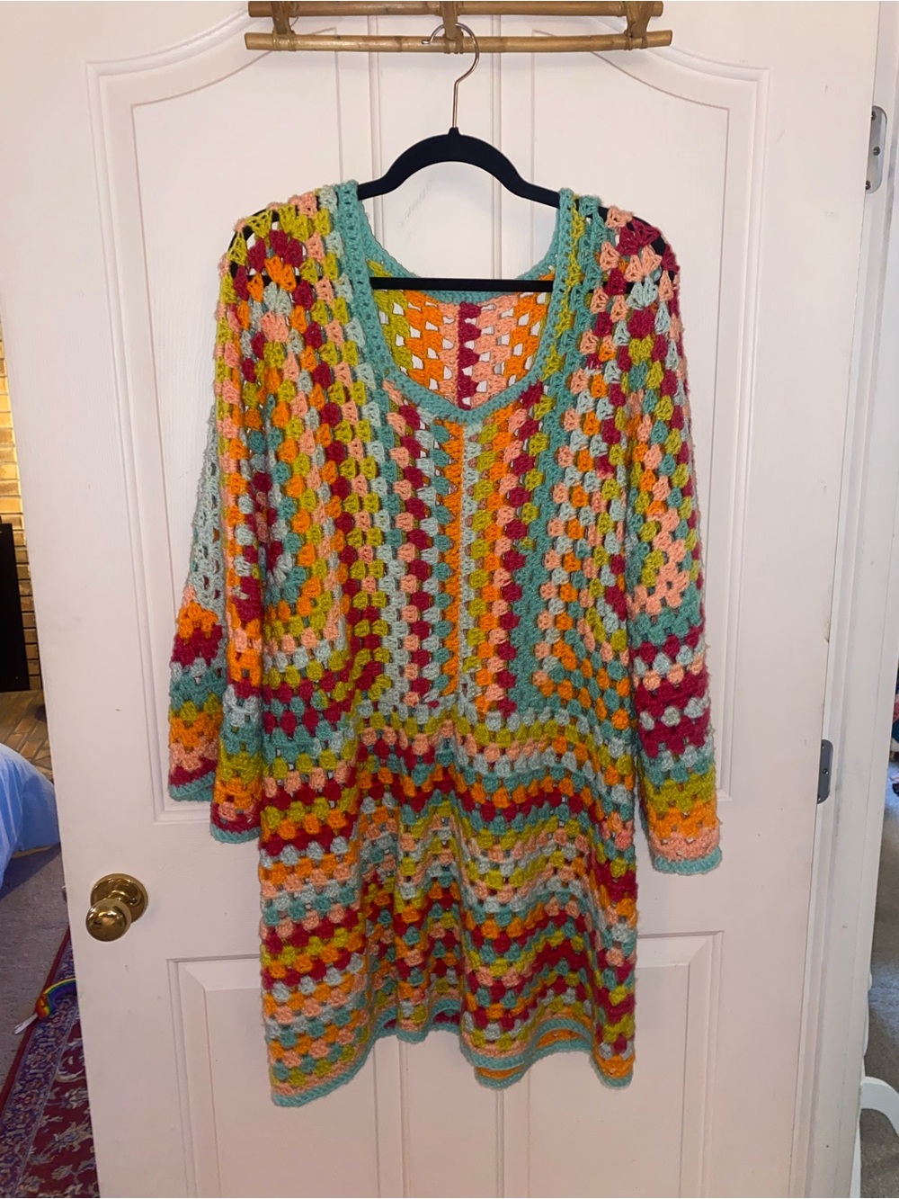 Handmade Multicolor Crochet Granny Square Dress